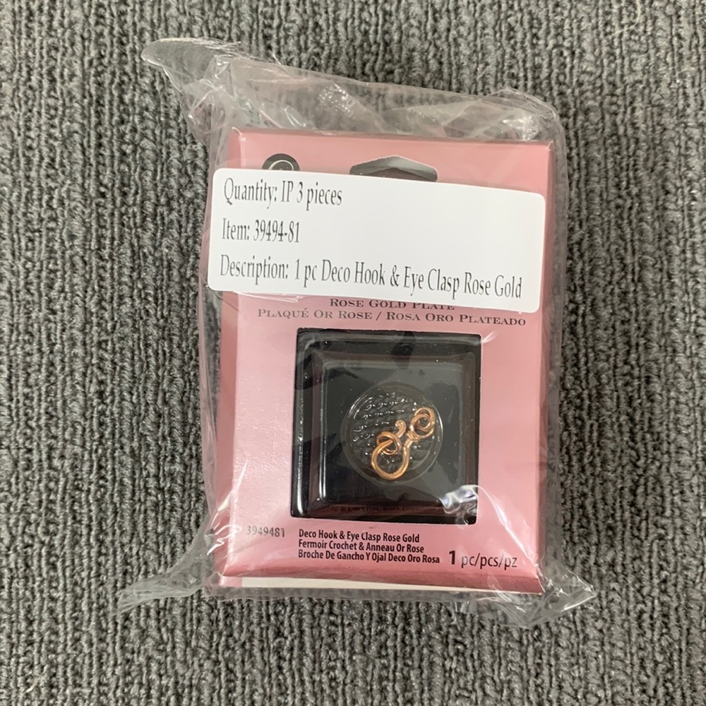 Set of 3 Cousin Rose Gold Elegance Deco Hook & Eye Clasp Rose Gold Plate 3949481